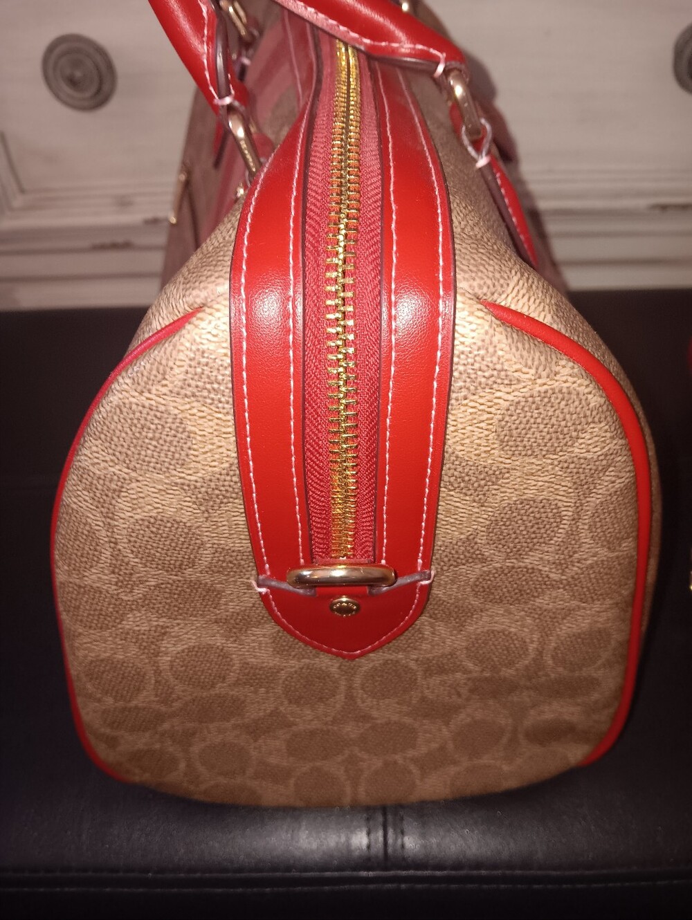 Coach Large Rowan Pink And Red Stripe Tan Signature With Wristlet And Strap - Picture 6 of 15